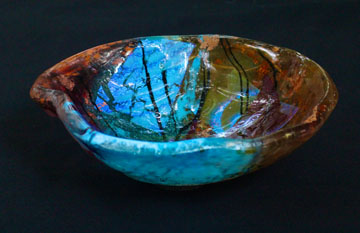 Kiln formed glass bowl titled The Fox and the Sea